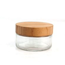 Home kitchen 220ml round clear glass food storage jar with Screw bamboo wood lids